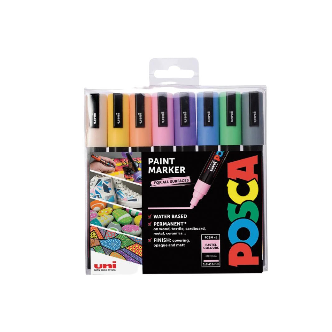 POSCA PC-5M Medium Paint Marker Pens - Pastel - Pack of 8