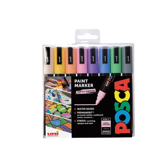 POSCA PC-5M Medium Paint Marker Pens - Pastel - Pack of 8