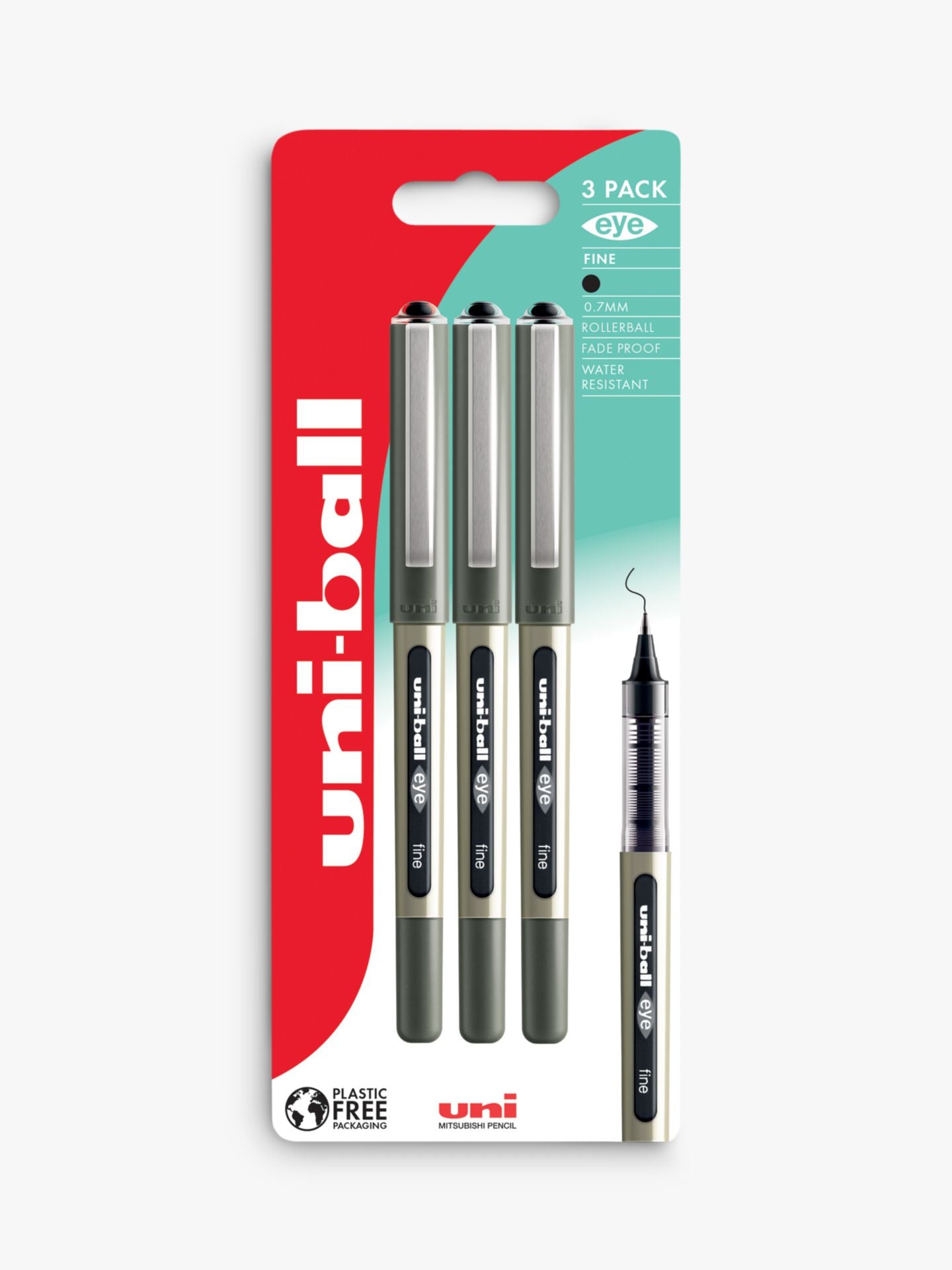 2 x uni-ball Eye Fine Rollerball Pen Packs | Fine (0.7 mm) | Black | 2 x 3 Count