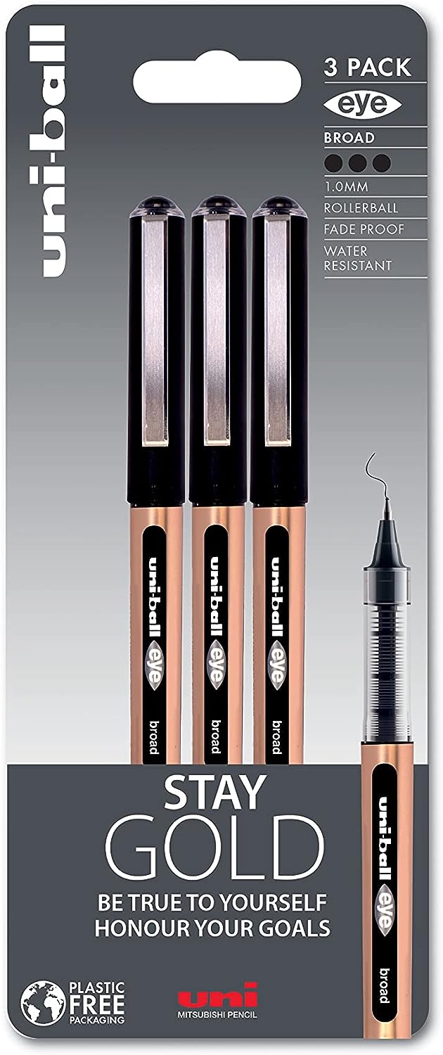 Uni-Ball Stay Gold 1.0mm Rollerball Pens 3 Pack (Black)