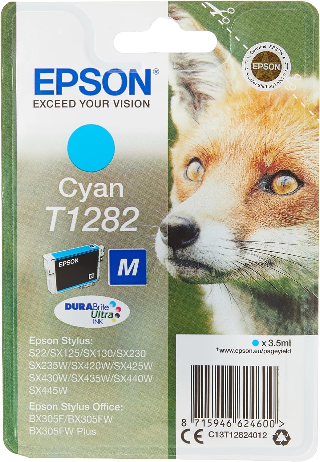 Genuine Epson T1282 Cyan Ink Cartridge C13T12824012