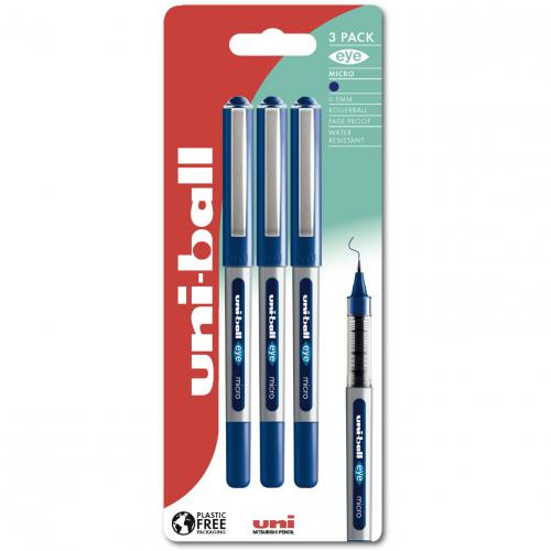 2 x uni-ball Eye Micro Rollerball Pen Packs | Fine (0.5 mm) | Blue | 2 x 3 Count