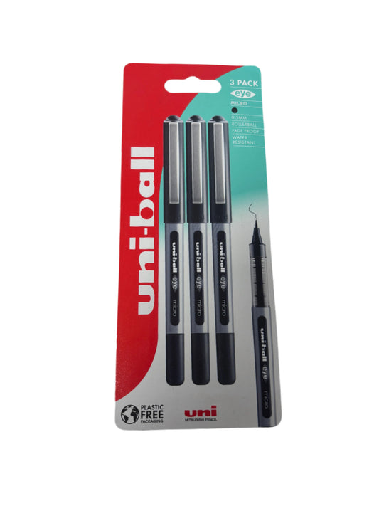 2 x uni-ball Eye Micro Rollerball Pen Packs | Fine (0.5 mm) | Black | 2 x 3 Count