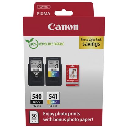 Genuine Canon PG-540 CL-541 Twin Pack Black Colour Ink Cartridges + Photo Paper