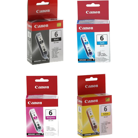 Genuine Canon BCI-6 Black/Cyan/Magenta/Yellow Ink Cartridge Multipack