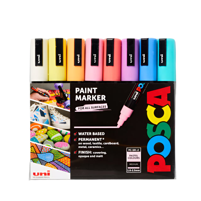 POSCA PC-5M Medium Paint Marker Pens - Pastel - Pack of 8