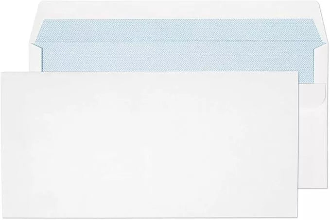 Blake White Self Seal Envelopes - 90gsm 110 X 220mm DL Self Seal - Pack of 100