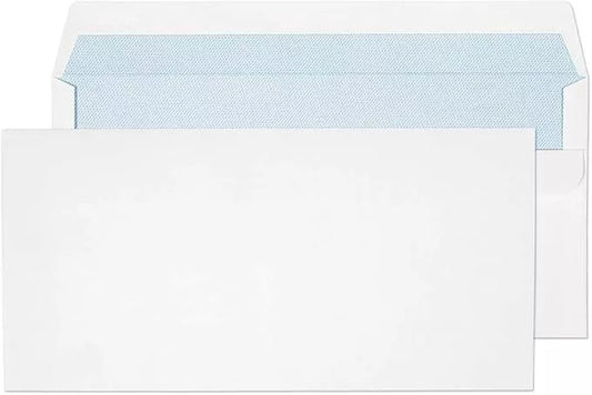 Blake White Self Seal Envelopes - 90gsm 110 X 220mm DL Self Seal - Pack of 100