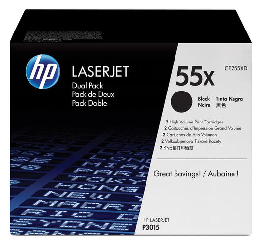 Genuine HP CE255XD (55X) Dual Pack Black Printer Toner Cartridges