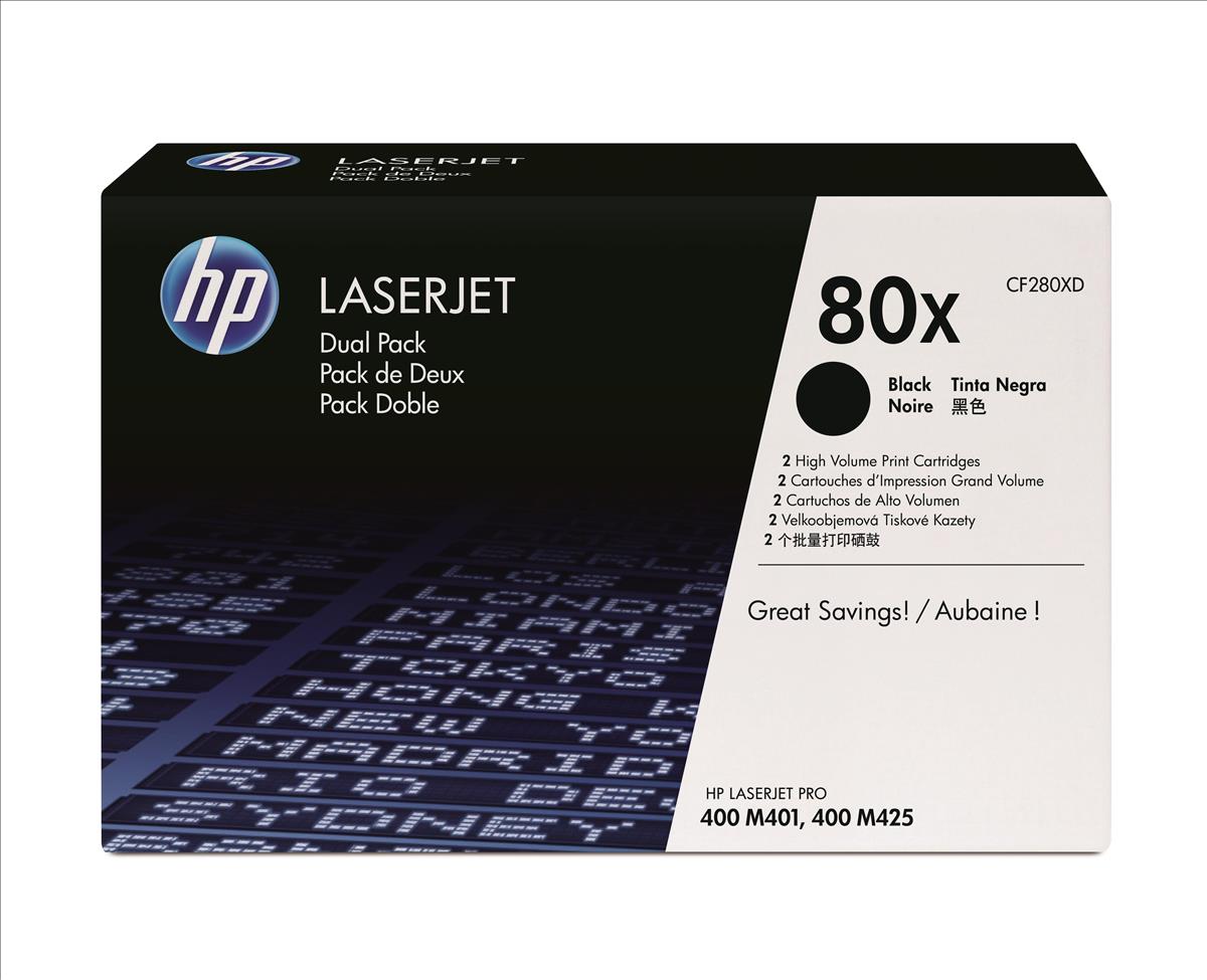 Genuine HP CF280XD (80X) Black Printer Toner Cartridge Dual Pack