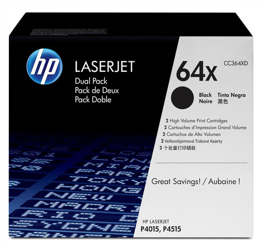 Genuine HP CC364XD (64X) Dual Pack High Yield Black Toner Cartridge