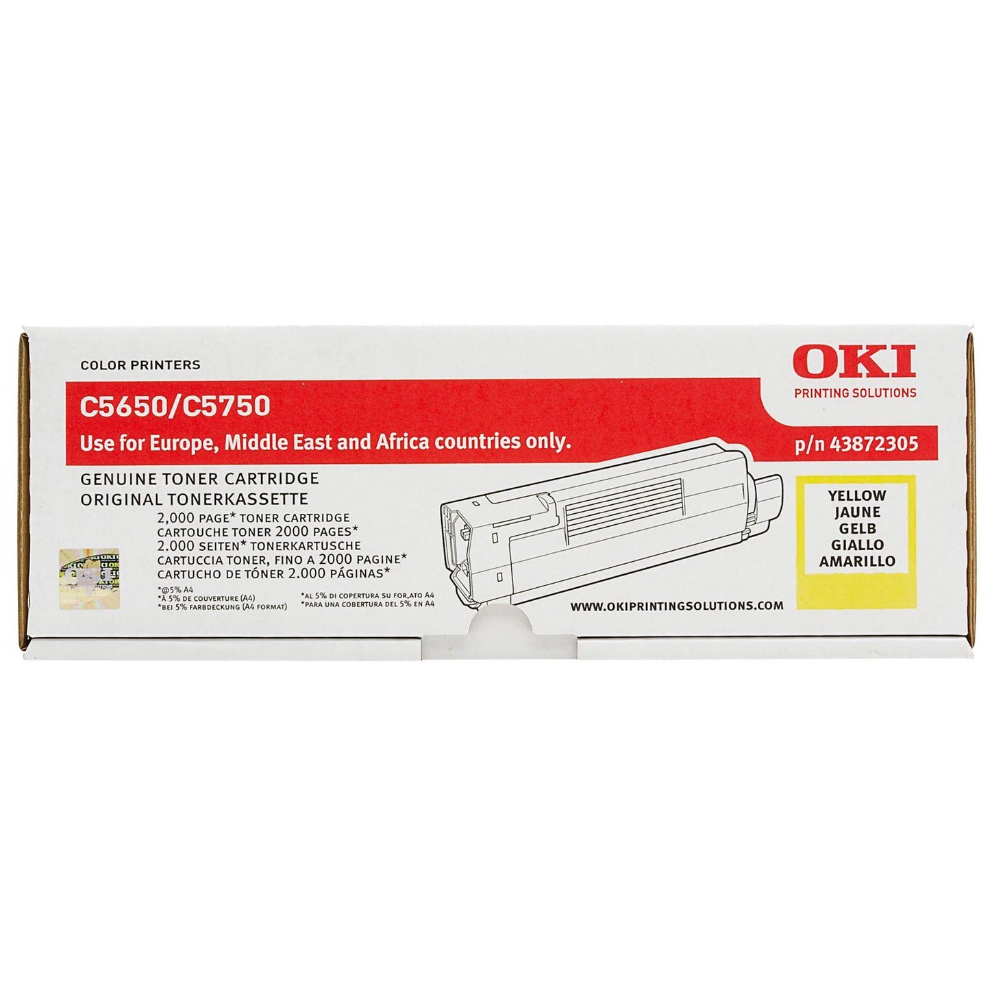 Genuine Oki 43872305 (C5650/C5750) Yellow Toner Cartridge (VAT included)