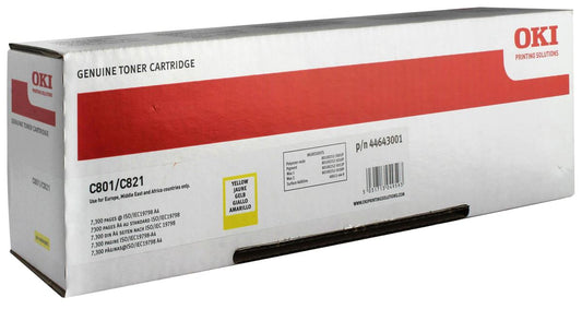 Genuine OKI 44643001 (C801/C821) Yellow Toner Cartridge (VAT included)