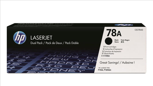 Genuine HP CE278AD (78A) Black Printer Toner Cartridge Dual Pack