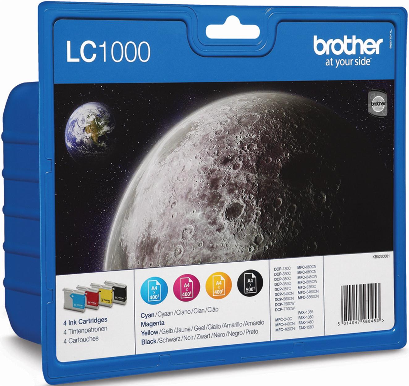 Genuine Brother LC1000 Value Pack Black/Cyan/Magenta/Yellow Ink Cartridge LC1000VALBP