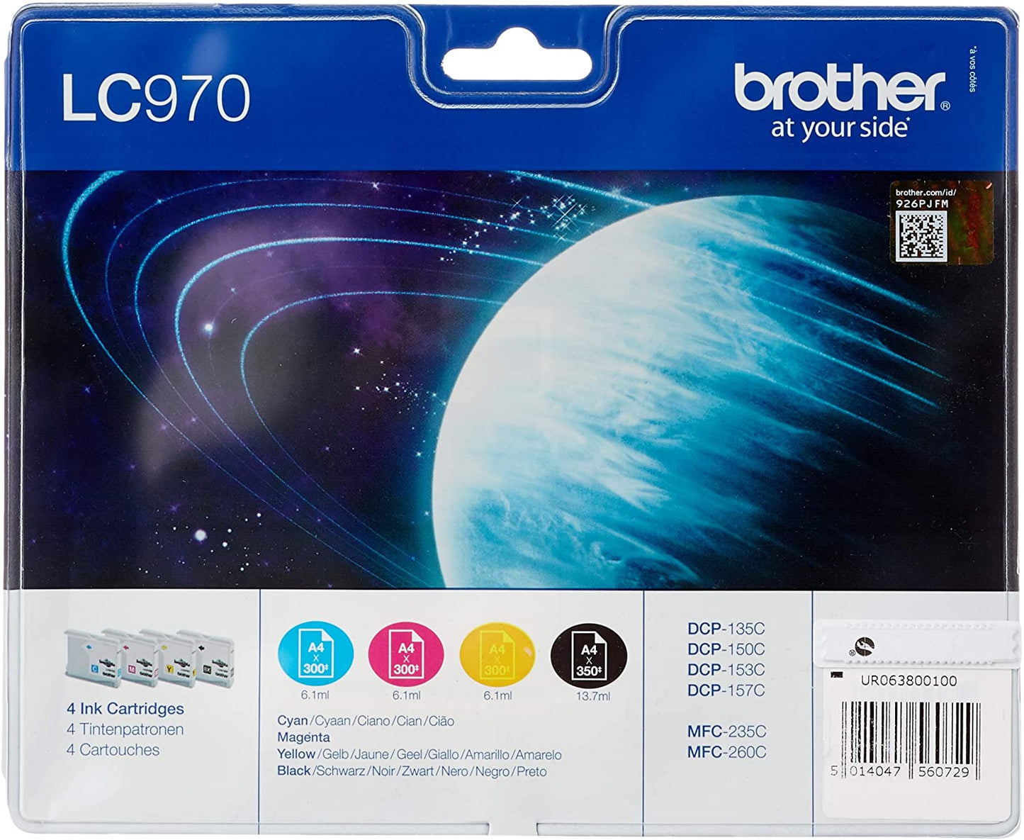 Genuine Brother LC970 Value Pack Black/Cyan/Magenta/Yellow Ink Cartridge LC970VALBP