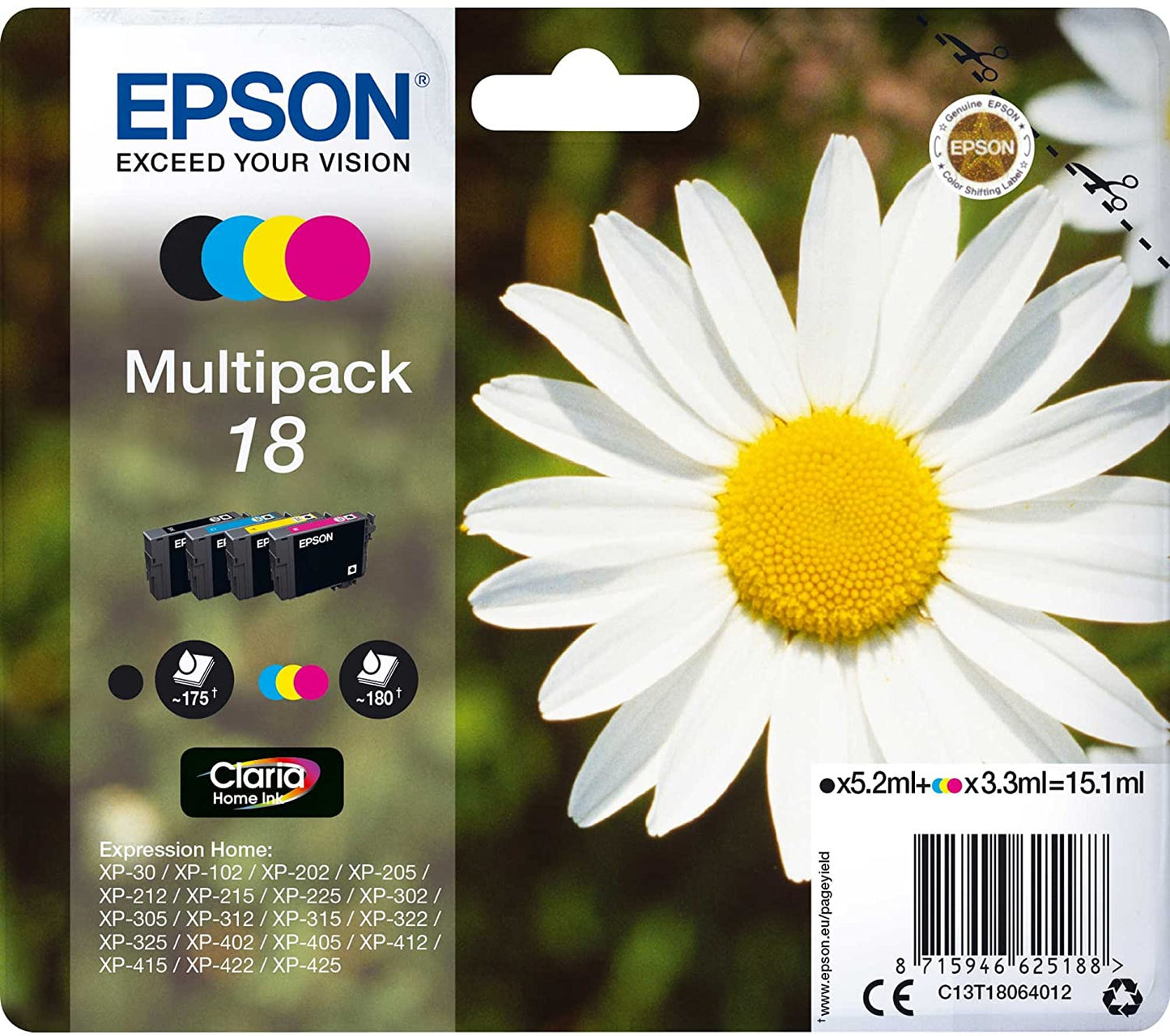 Genuine Epson 18 Multipack Black/Cyan/Magenta/Yellow Ink Cartridge