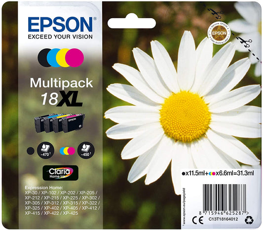 Genuine Epson 18XL Black/Cyan/Magenta/Yellow Ink Cartridge Multipack