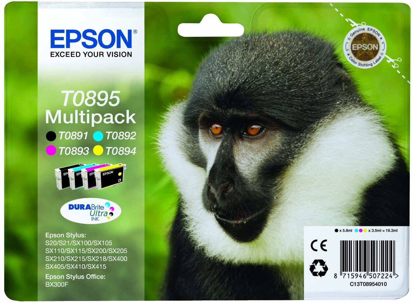 Genuine Epson T0895 Black/Cyan/Magenta/Yellow Ink Cartridge Multipack