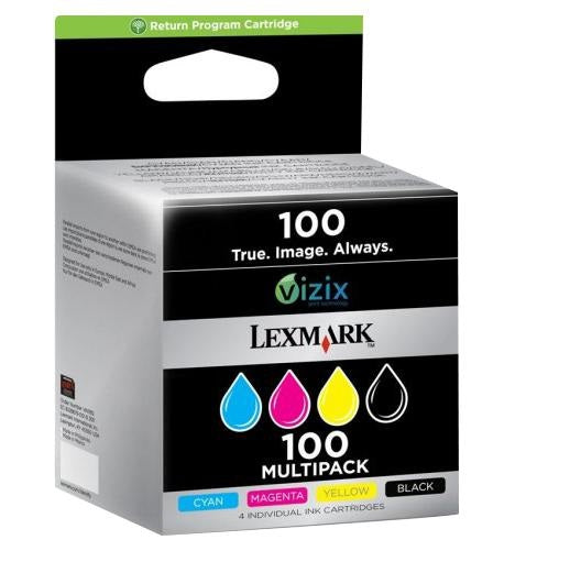 Genuine Lexmark 100 Black, Cyan, Magenta and Yellow Ink Cartridges 14N1912E